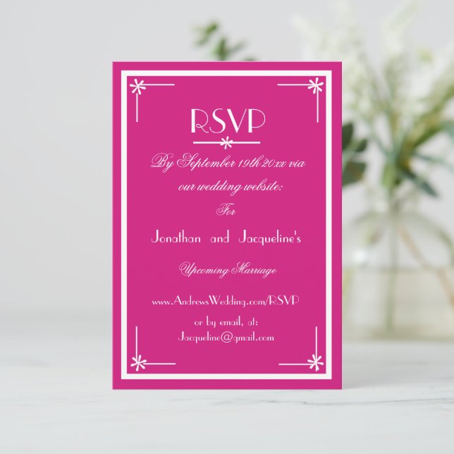 Magenta script email site internet Mariage carte R (Debout devant)