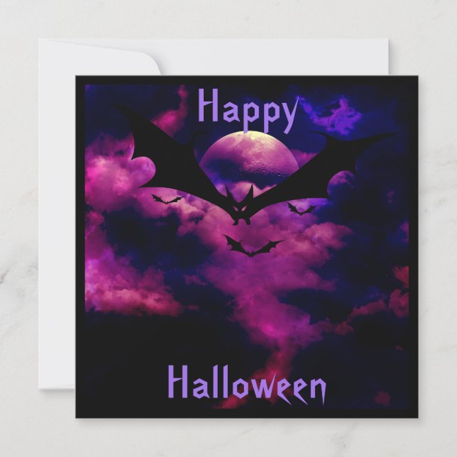 Magenta Sky Bats Halloween Fête Invitation (Devant)