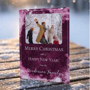 Magenta Snowflakes Flat Holiday Carte photo