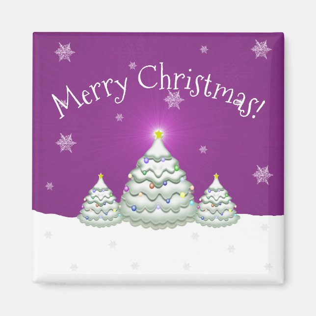 Magenta Snowy Arbre de Noël Magnet (Devant)