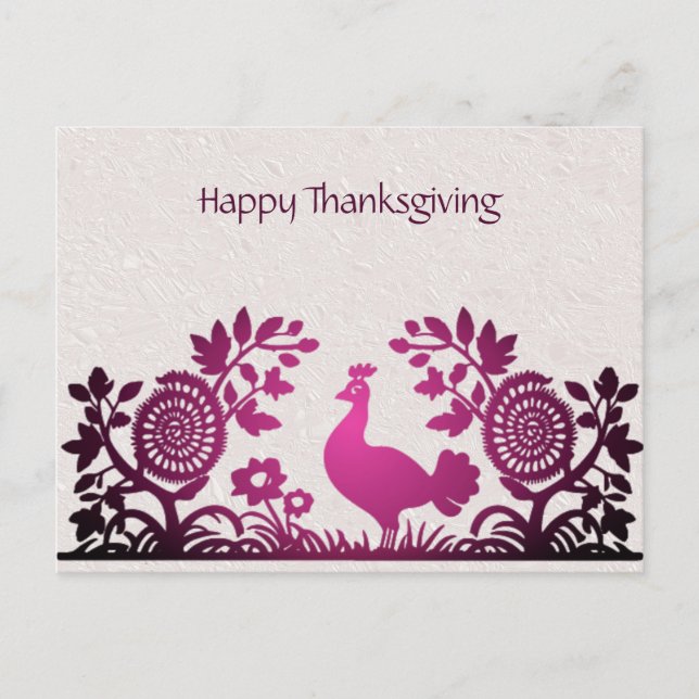 Magenta Thanksgiving Turkey Floral Carte postale (Devant)