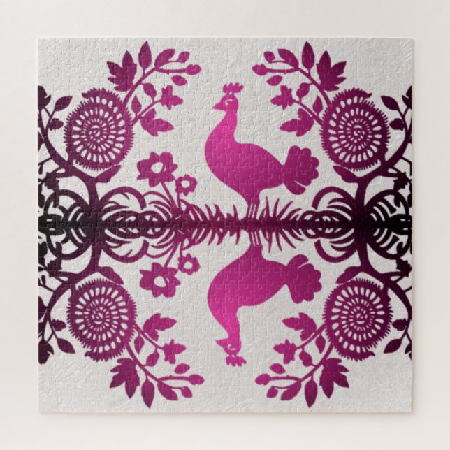 Magenta Thanksgiving Turkey Floral Jigsaw Puzzle P (Vertical)