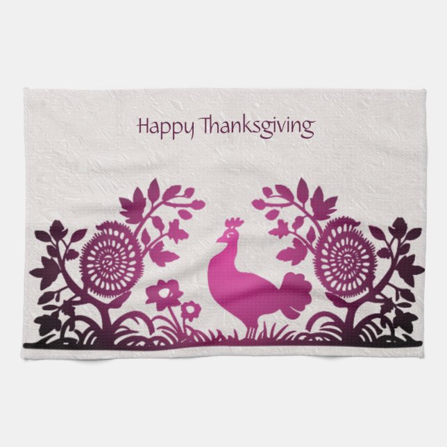 Magenta Thanksgiving Turquie Floral Serviette de c (Horizontal)