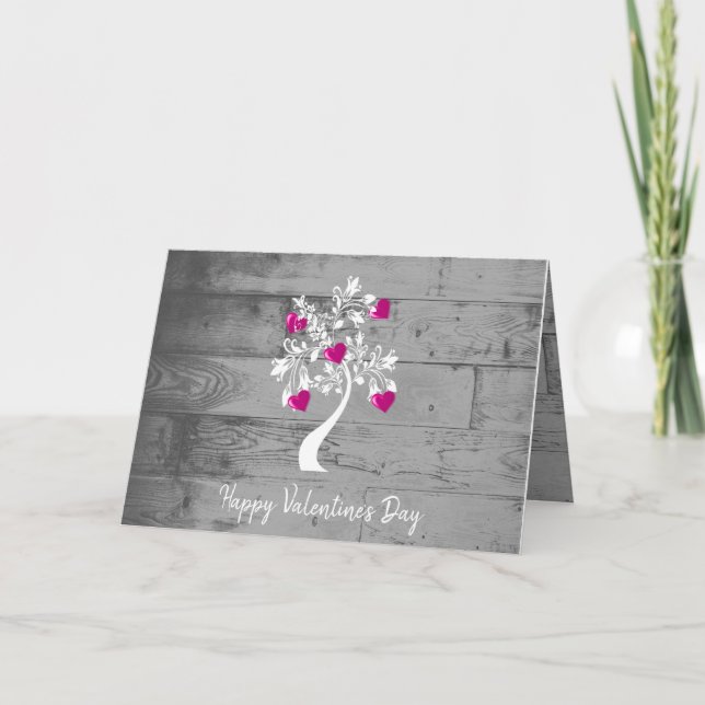 Magenta Valentine Coeurs Arbre Carte de voeux (Devant)
