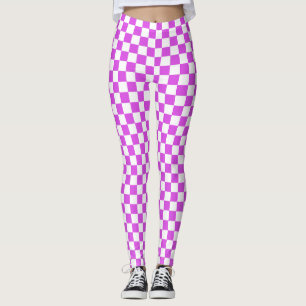 Magenta & White À damiers Leggings Spandex