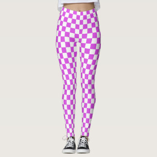 Magenta & White À damiers Leggings Spandex