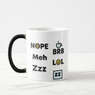 Magic Amusante Mug - Nope, Meh, BRB, LOL, Zzz