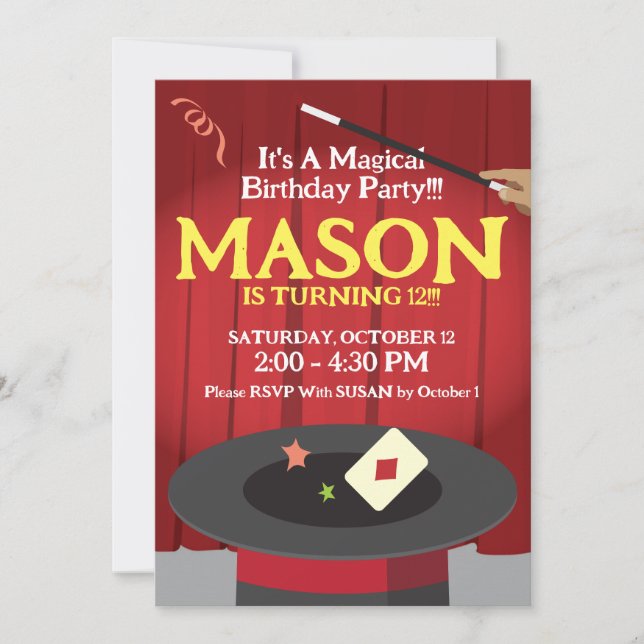 Magic Birthday Party Invitation Top Hat & Magic! (Devant)