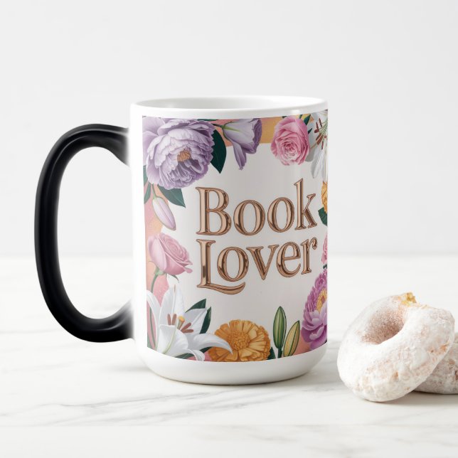 Magic Book Lover White Floral Mug (Avec donut)