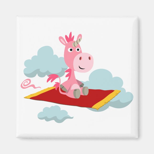Magic Cartoon Unicorn's Magic Carpet Ride Magnet (Devant)