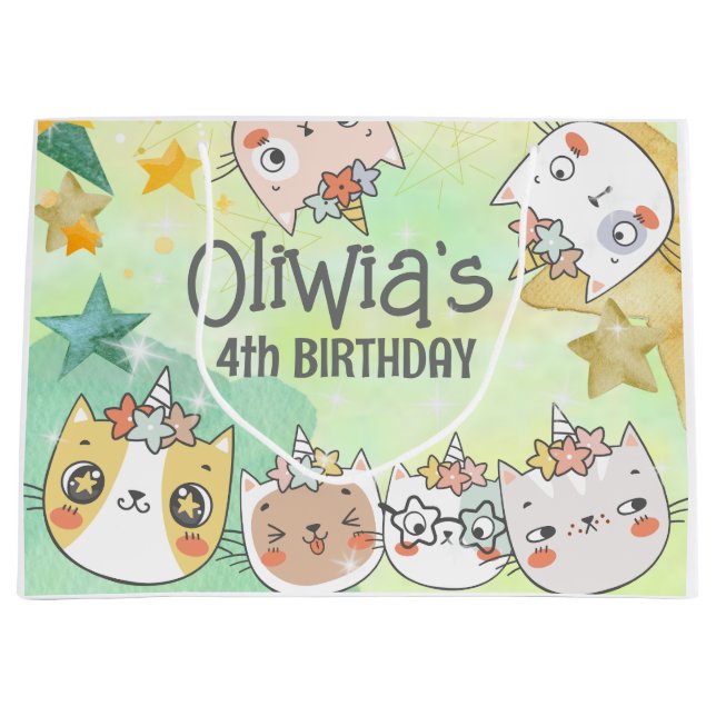 Magic caticorn anniversaire Grand sac cadeau (Devant)
