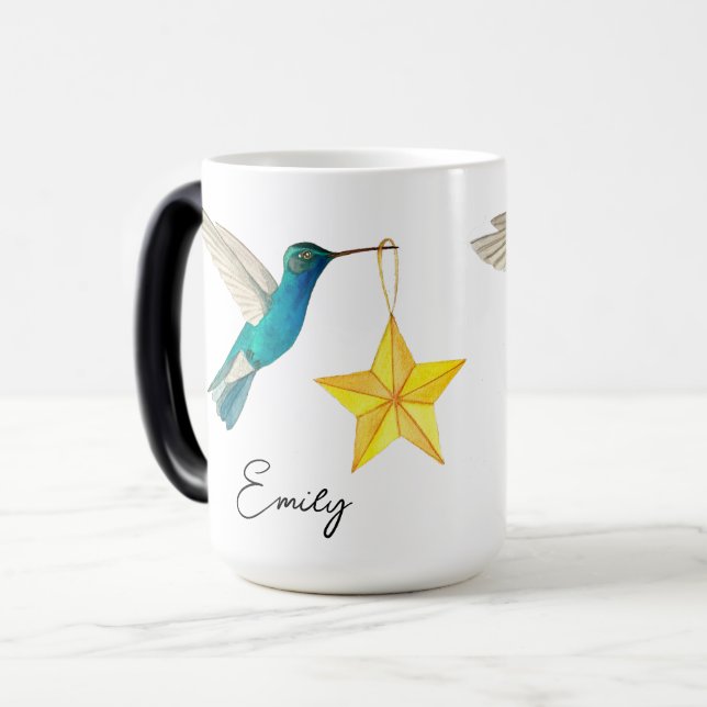 Magic Colibris et étoiles personnalisés Mug à café à deu (Devant gauche)
