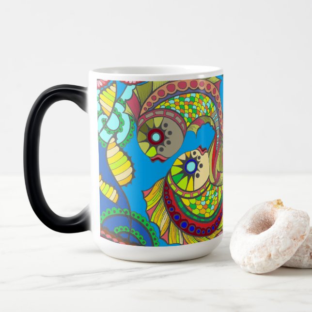 Magic Colorful Fish & Floral Art Mug (Avec donut)