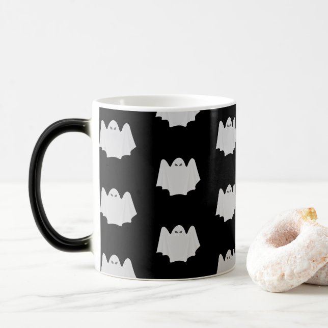 Magic Cute Mug Halloween - Motif fantôme noir et blanc (Avec donut)