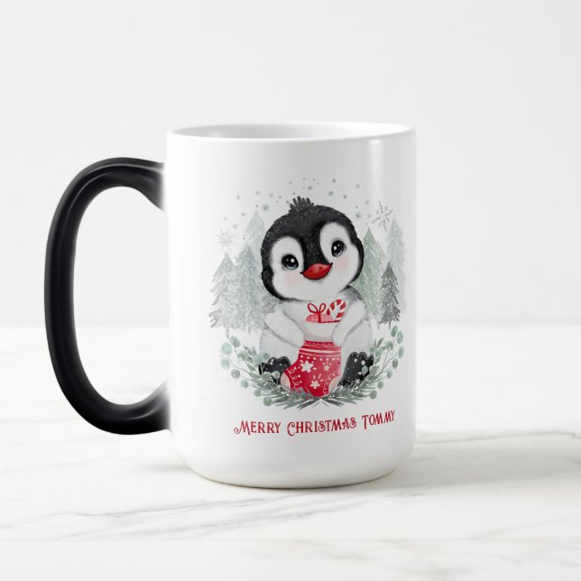 Magic Cute Penguin Mug de Noël personnalisé (Gauche)