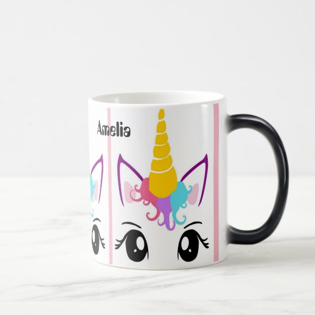 Magic Cute Unicorn Révèle Surprise Mug Nom personnalisé (Droite)