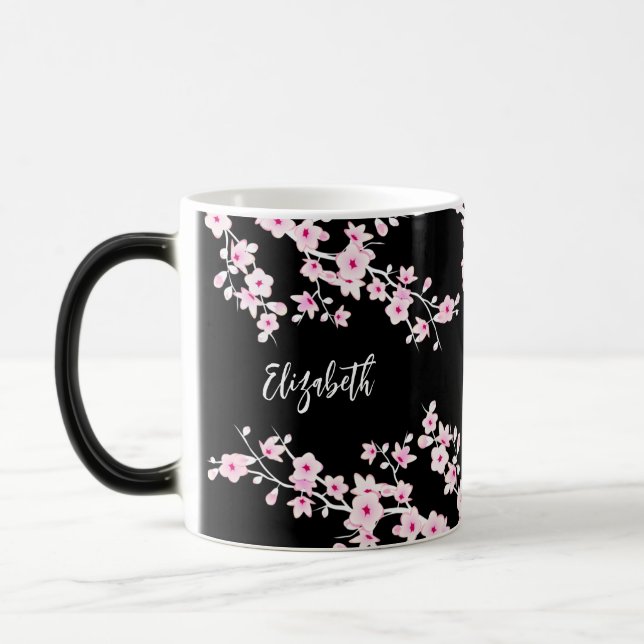 Magic Fleur de cerisier rose Monogramme Mug magique (Gauche)