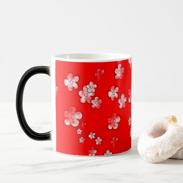 Magic Fleurs joyeuses - Rouge - Belle Mug de café (Avec donut)