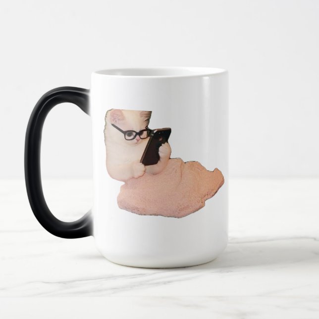 Magic Funny Smart Cat with Glasses Mug - Cute Office Dec (Gauche)