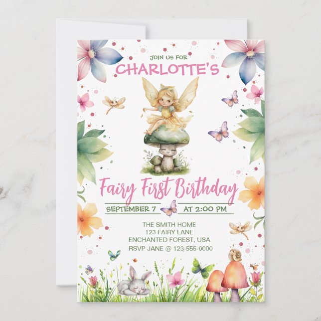 Magic Garden Fairy 1er anniversaire Invitation (Devant)