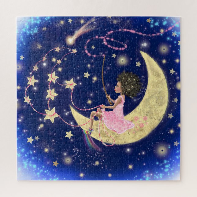 Magic Girl On the Moon Rides Étoiles Puzzle Cadeau (Vertical)