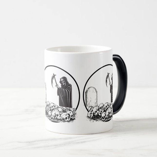 Magic Gothic Grim Reaper and Skulls Ceramic Coffee Mug (Devant droit)
