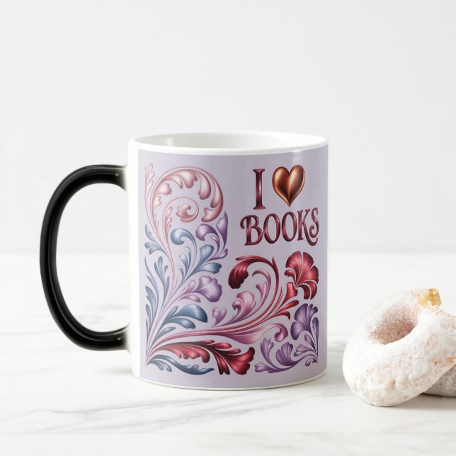 Magic I Heart Books Art Nouveau Lavender Mug (Avec donut)