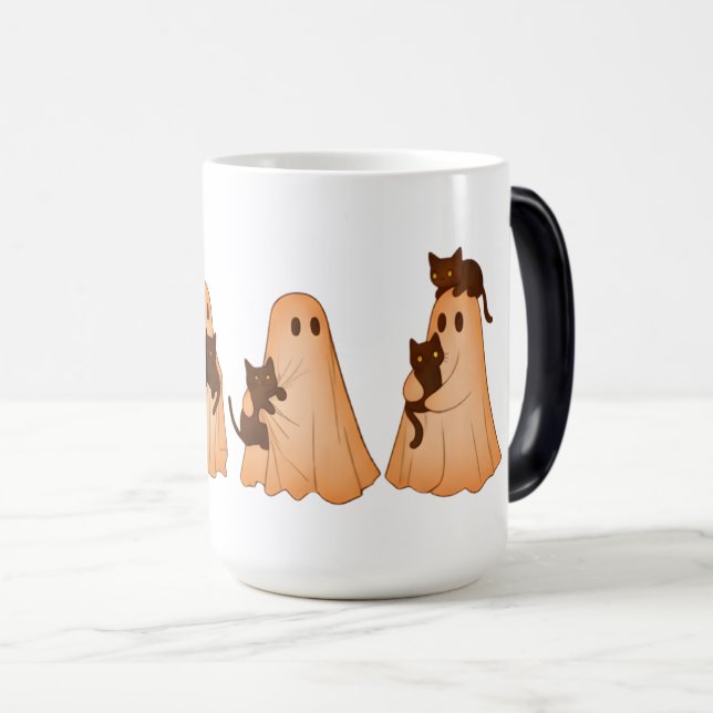 Magic Mug Halloween Fantôme Mignon et Chat Noir (Devant droit)