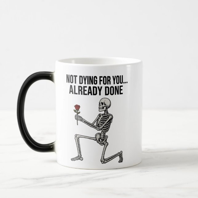 Magic Mug squelette humour noir drôle avec rose (Gauche)