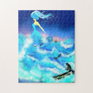 Magic Ocean Girl Jigsaw Puzzle Imaginaire bleu