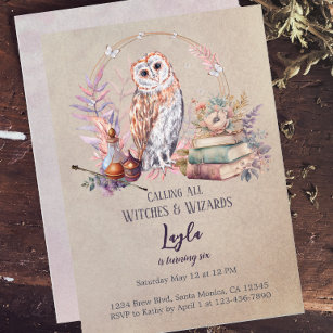 Magic Owl Girl Wizard Anniversaire Invitation