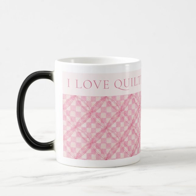 Magic PINK CHECK QUILT Morphing Mug + Texte / Blush (Gauche)