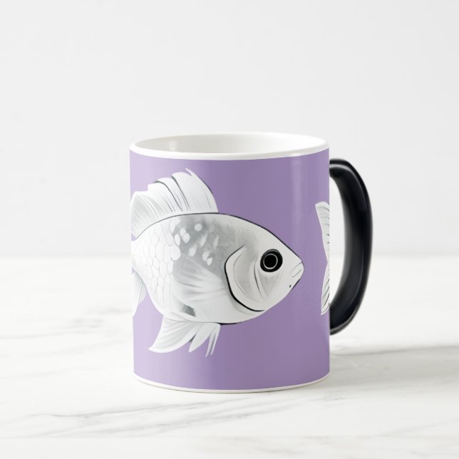 Magic Poisson doré blanc sur un mug à fond lavande (Devant droit)