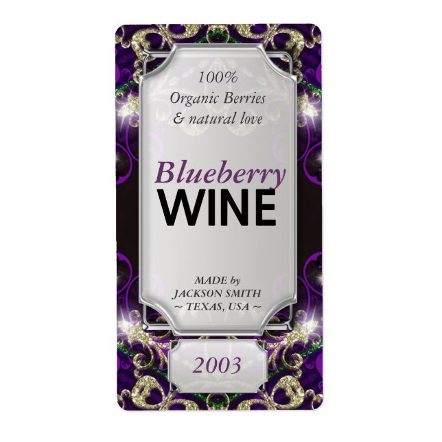 Magic Purple Gold Custom Text Vin Bottle Étiquette (Devant)