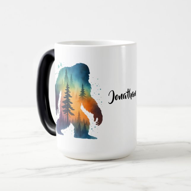 Magic Sasquatch Bigfoot Watercolor Personalized Name Mug (Devant gauche)