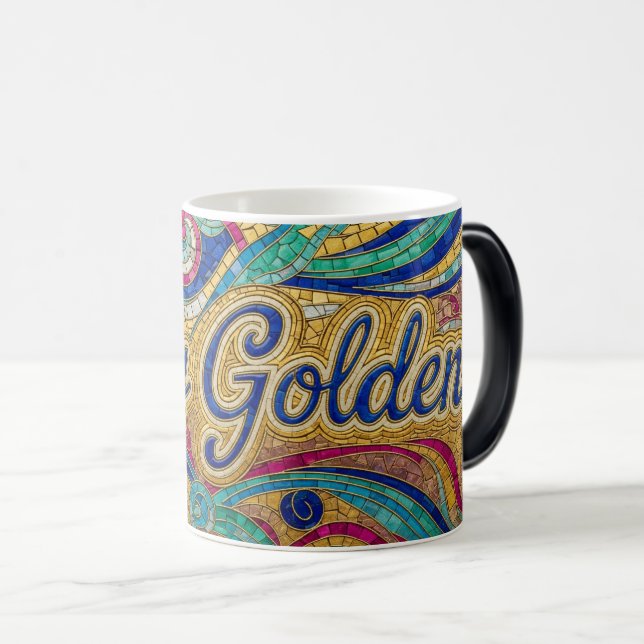 Magic Stay Golden mosaic color morphing ceramic mug (Devant droit)