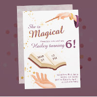Magic Wand Girl Wizard Anniversaire Invitation