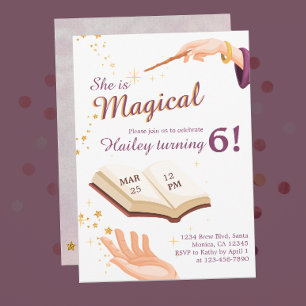 Magic Wand Girl Wizard Anniversaire Invitation