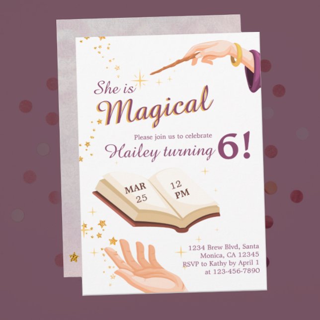 Magic Wand Girl Wizard Anniversaire Invitation (Créateur téléchargé)
