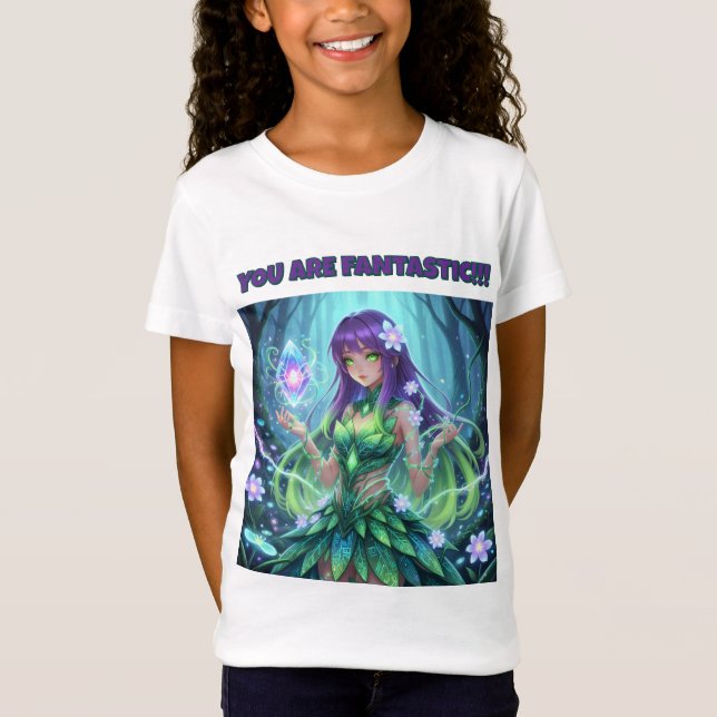 Magical Cyber Forest Fairy Girl T-Shirt for Kids (Devant)