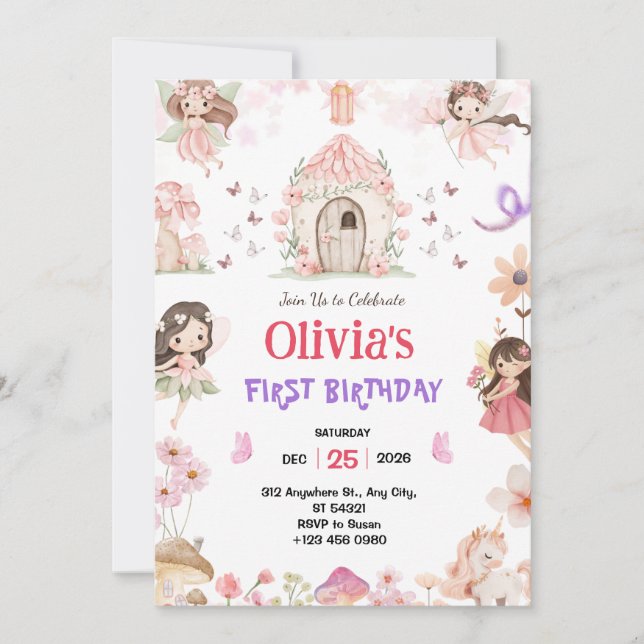 Magical Girls Fairy 1st Birthday Invitation (Devant)