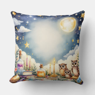 Magical Night Sky Owars Stars Watercolor Coussin