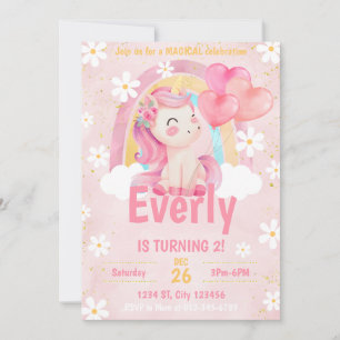 Magical Pastel Unicorn Arc-en-ciel Invitation d'an