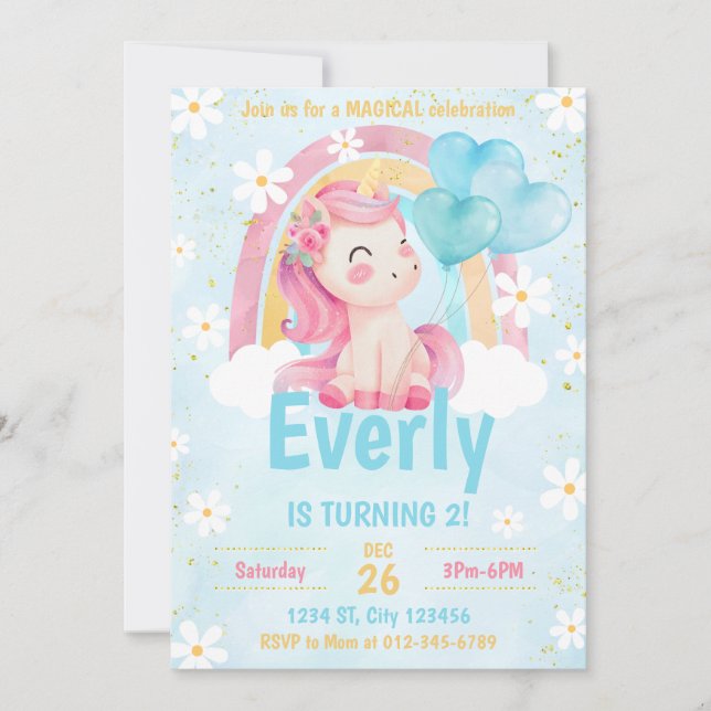 Magical Pastel Unicorn Arc-en-ciel Invitation d'an (Devant)