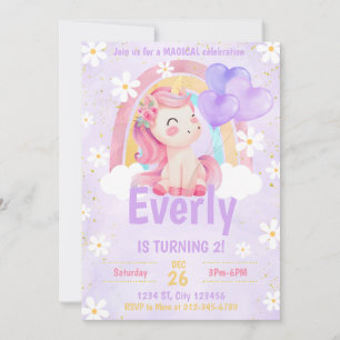 Magical Pastel Unicorn Arc-en-ciel Invitation d'an