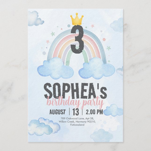 Magical Rainbow Birthday Invitation (Devant)