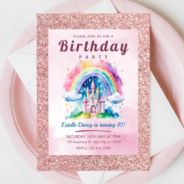 Magical Rainbow Castle 10th Birthday Invitation (Créateur téléchargé)