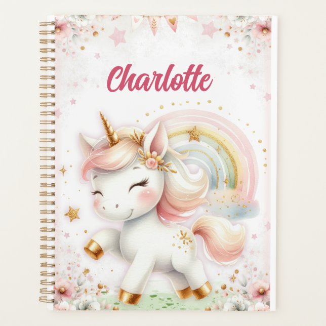 Magical Rainbow Pink Unicorns Spiral Notebook wate (Devant)