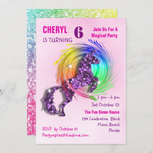 Magical Rainbow Unicorn mignon Invitation de la Fi