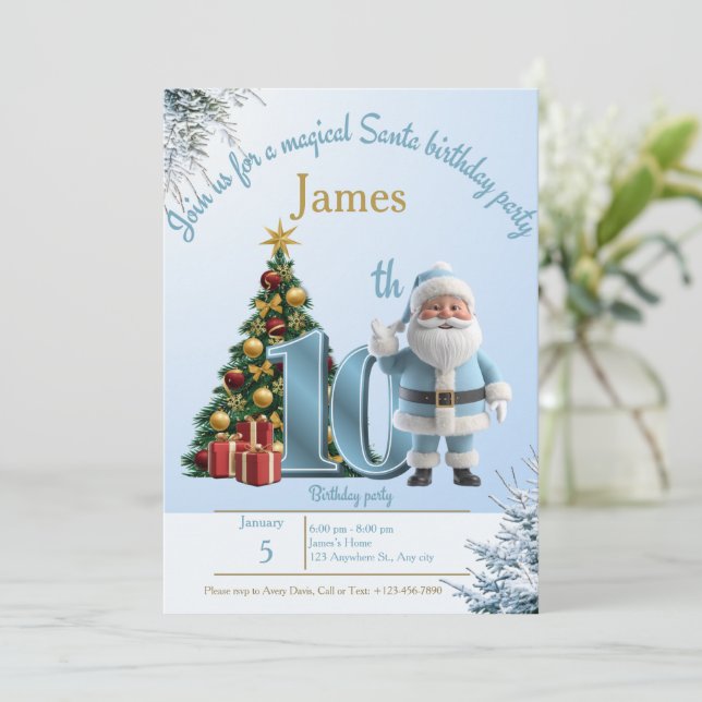 Magical Santa Birthday Invitation – 10th Birthday (Debout devant)